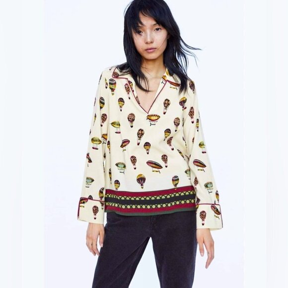 * Zara Air Balloon Printed Blouse Size XS - Picture 1 of 9